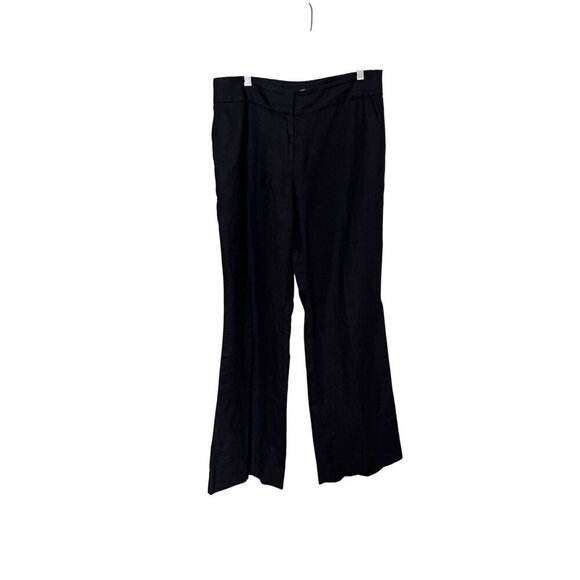 Ann Taylor Loft Julie Black Linen Pants Sz  8‎ Wideleg Beachy Boho Lagenlook - Picture 1 of 10